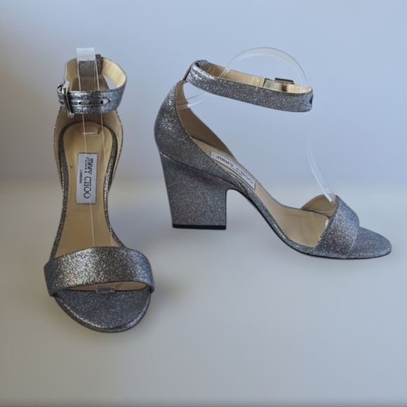 Jimmy Choo Edina 85 Ankle Strap Sparkle Sandals Luxury Leather Heels - Picture 10 of 17
